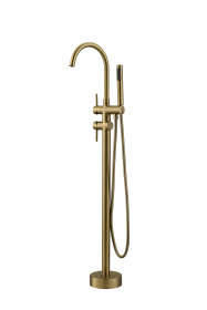 Bathtub Faucet Free Standing Floor Mounted Tub Faucet Tub Filler, Bathroom High Flow Shower Faucets with Handheld Shower Brushed Gold