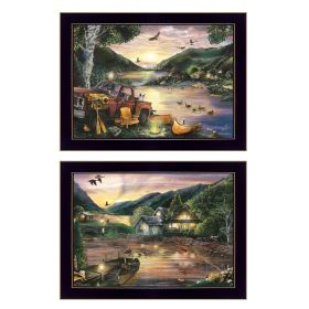 "Lakefront Camping" 2-Piece Vignette By Ed Wargo, Ready to Hang Framed Print, Black Frame