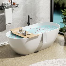 69" Freestanding Solid Surface Bathtub, Luxury Handcrafted Stone Resin Freestanding Soaking Bathtub with Overflow and Pop-up Drain