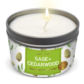 SAGE + Cedarwood Aromatherapy Candle for House Energy Cleansing and Stress Relief