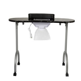 Portable & Foldable Manicure Table Nail Table Desk with Electric Dust Collector;  4 Lockable Wheels;  Carry Bag;  Black