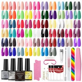 Limegirl 8ml Gel Nail Polish Set with Base Coat Top Coat Pink Glitter Semi-Permanent UV Led Gel Varnish Soaking Nail Polish Tool Set