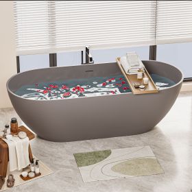 63" Luxury Engineered Solid Surface Bathtub, Stone Resin Freestanding Soaking Bathtub with Overflow and Pop-up Drain for Contemporary Bathroom