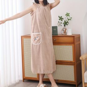 1pc Women's Shower Dress; Wearable Bath Wrap Towels For Women; Patched Pocket Bathrobe; Shower Spa Wrap For Sauna Beach Pool; Super Absorbent Bath Ski (Color: Coffee 1pc)