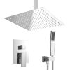 12-inch Ceiling Mount Square 360 Degree Adjustable Stainless Steel High Pressure Rainfall Shower Head Dual Shower Head with Hand Held Spray Combo Stai