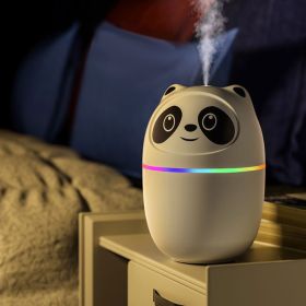 220ML USB Panda Mini Humidifier; 7 Colors LED Aromatherapy Essential Oil Diffuser Spray (Color: White)