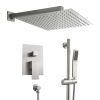 12-inch/10-inch Wall Mount Square Stainless Steel High Pressure Rainfall Shower Head with Handheld Spray Combo, 360 Degree Adjustable Slide Bar