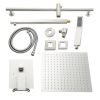 12-inch/10-inch Wall Mount Square Stainless Steel High Pressure Rainfall Shower Head with Handheld Spray Combo, 360 Degree Adjustable Slide Bar